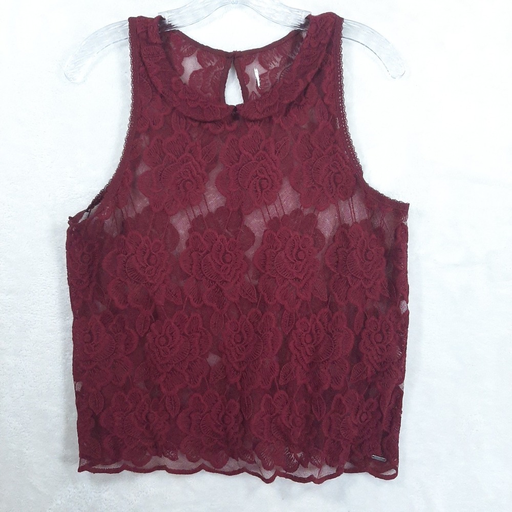 Abercrombie & Fitch Burgundy Floral Lace Sleeveless Top Peter Pan‎ Collar Red